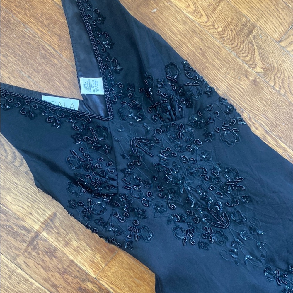 SCALA Vintage 90s Beaded Elegant Black Dress S